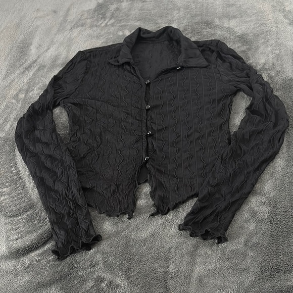 Black Textured Button-Up Cardigan‎ - Picture 1 of 5